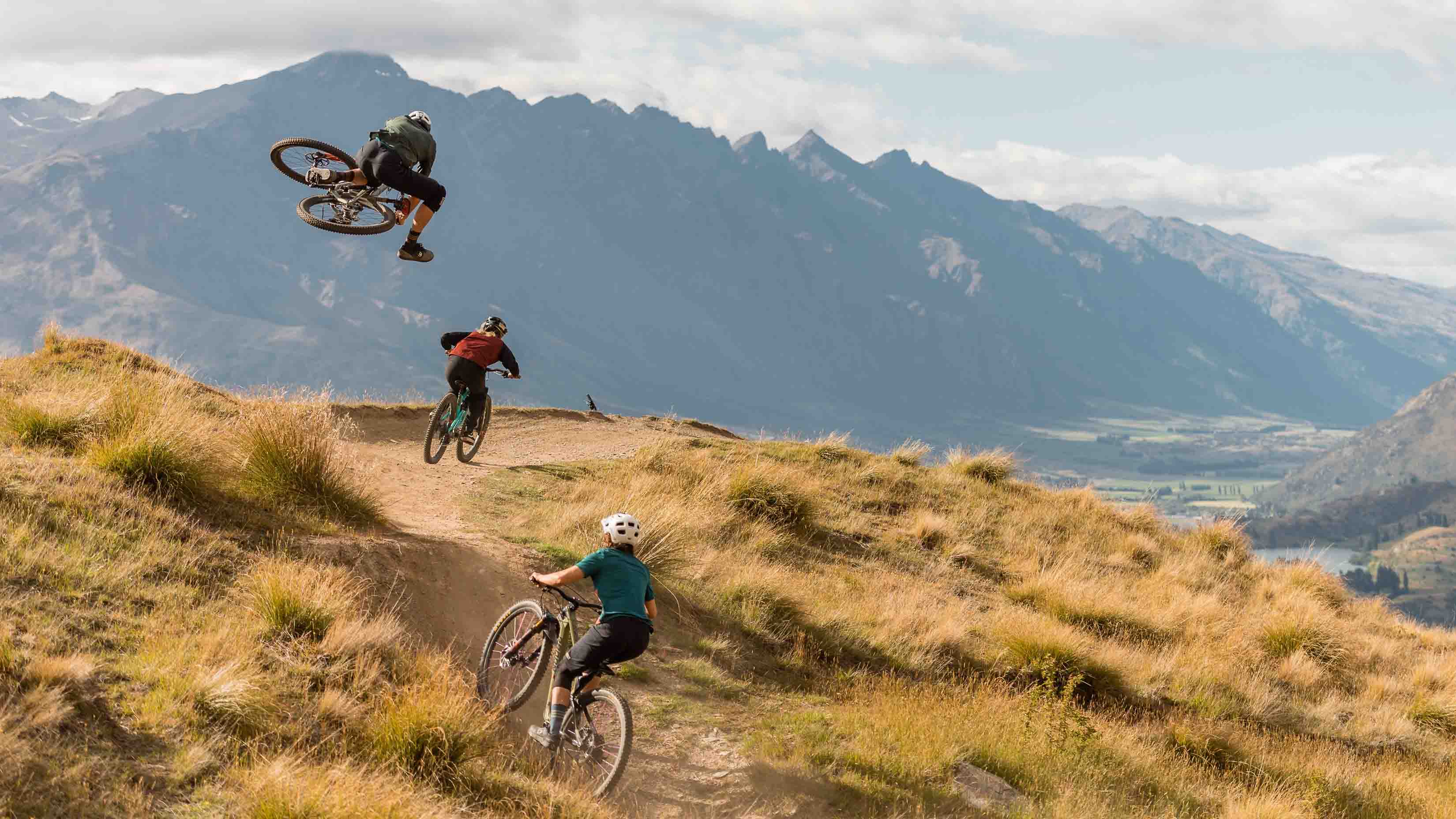 Mountain biking trails in Queenstown, New Zealand with dramatic mountain scenery